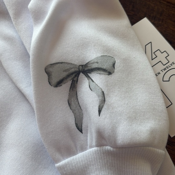 White Embroidered Bride Sweatshirt with Bow Detail - Picture 3 of 3